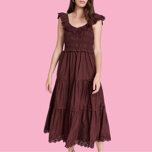 Madewell Women's Lucie Embroidered Cotton Midi Dress in Vintage Mulberry